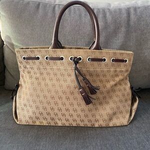 Dooney & Bourke Classic Brown Tan Satchel Top Handle Monogram Bag